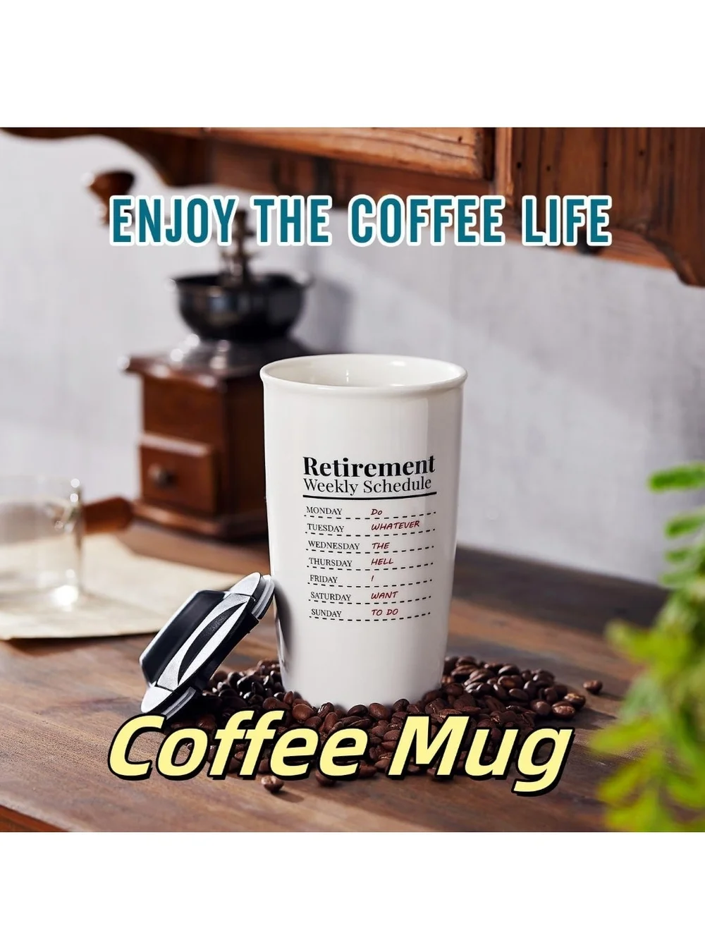 Retirement Weekly Schedule White Ceramic Travel Mug - Happy Retirement